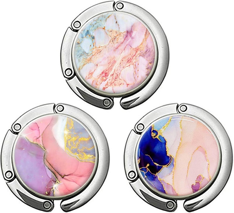 BOTRINUO Foldable Purse Hook for Table, 3-Pack Handbag Storage, Aluminum Alloy, Pink - Image 1